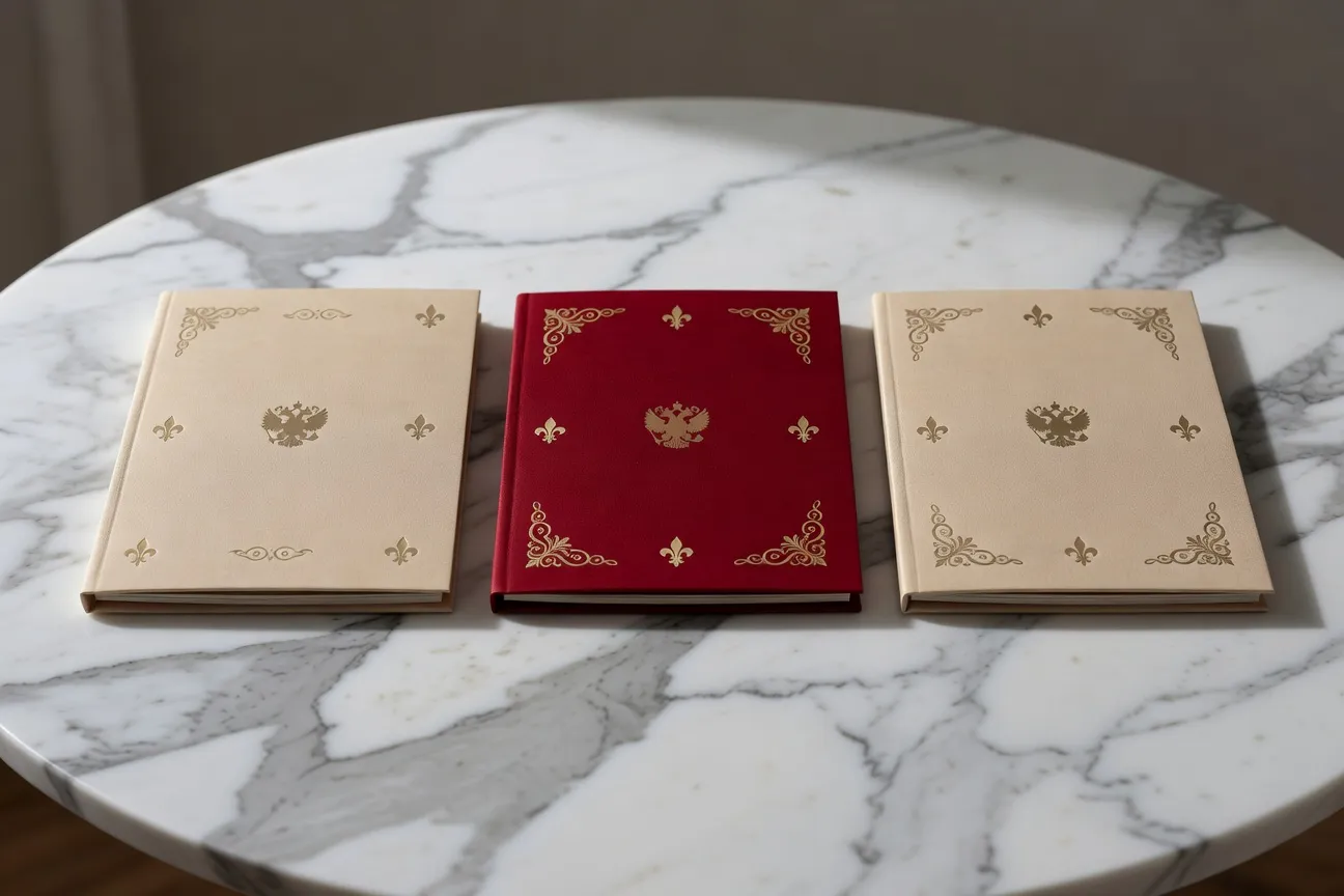 Trois logos d'agences matrimoniales franco-russes alignés sur fond éditorial neutre, ambiance comparatif professionnel